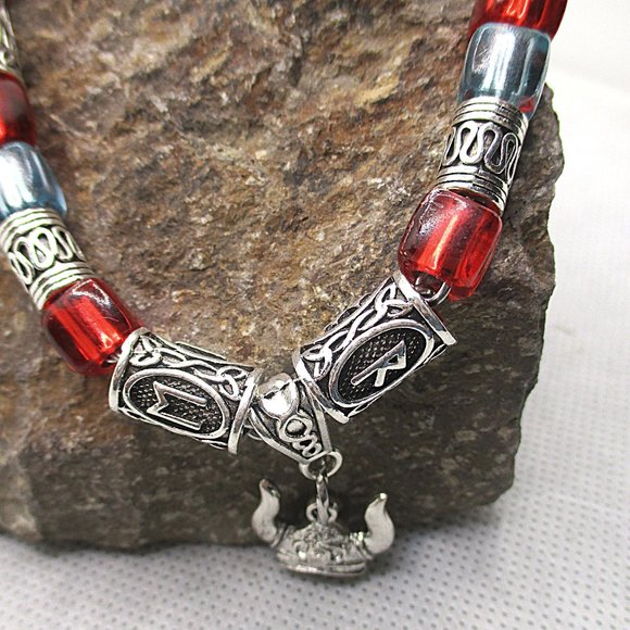 KID VIKING HELMET PENDANT WITH RUNES LETTER NECKLACE - Picture 8 of 10